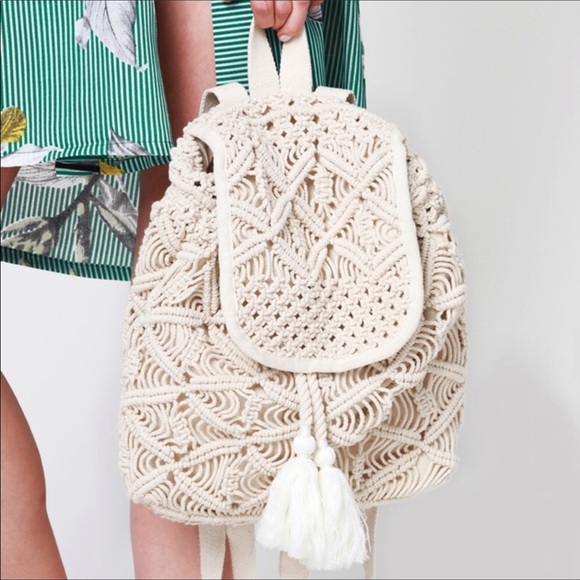 ❤️ Boho Crochet Cotton Backpack w Tassels - Picture 2 of 8